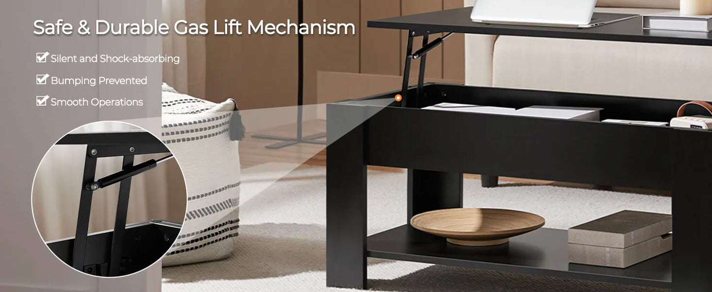 Wooden Coffee Table with Large Hidden Storage Shelf