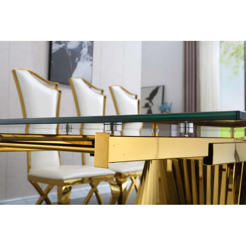 Dining Table with Black Marble Top & Tempered Glass