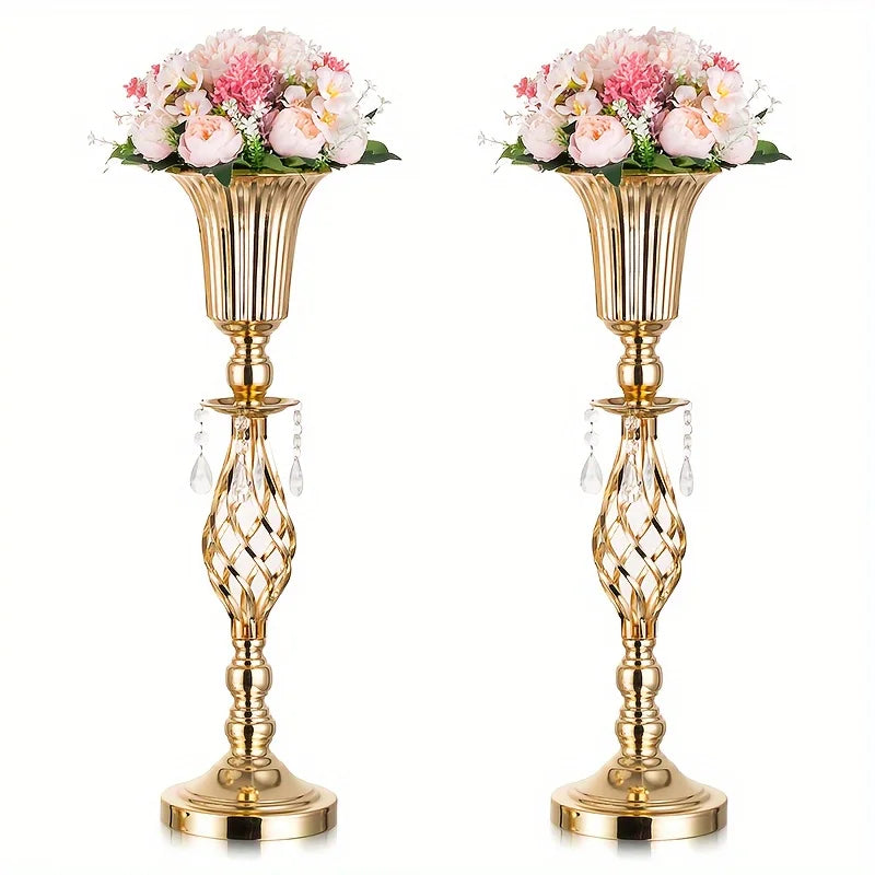 Gold Tall Vase with Crystal Chandelier