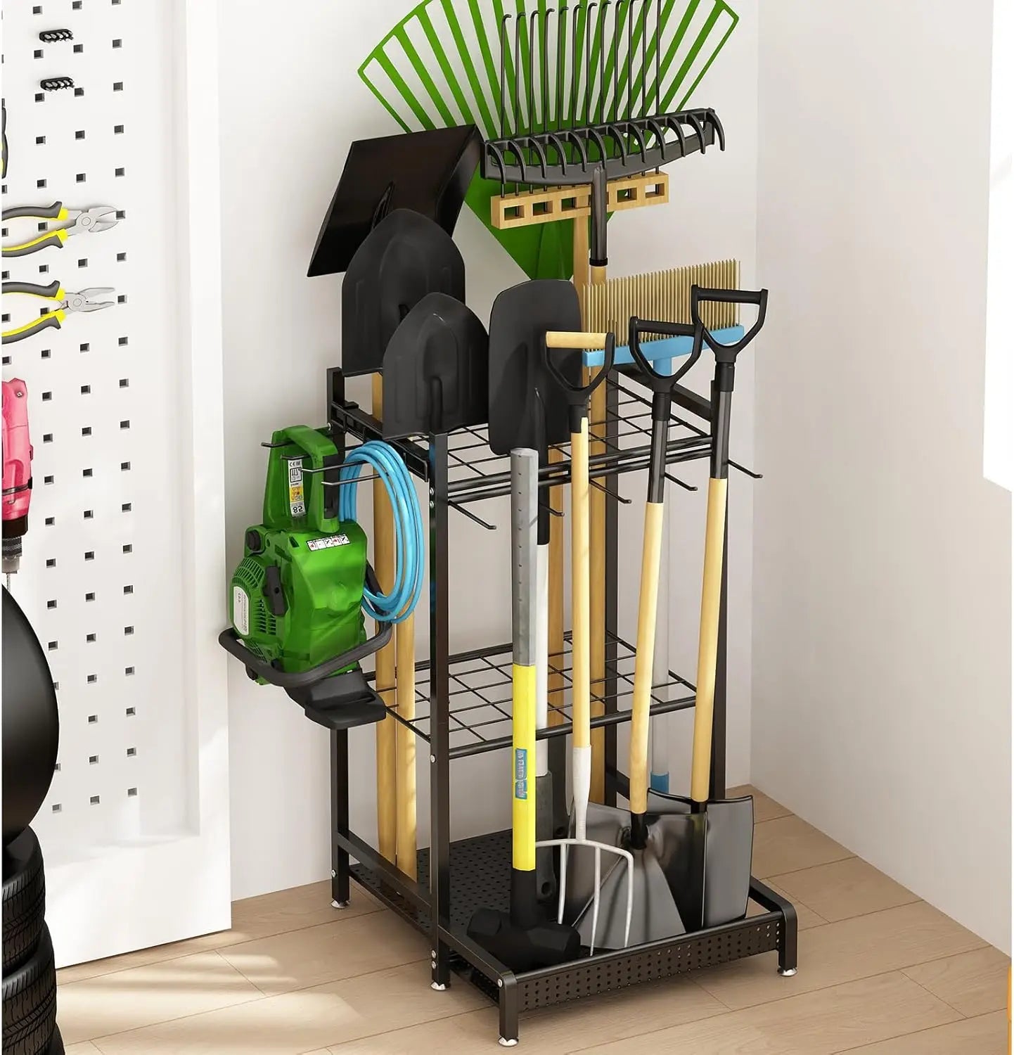 Heavy-Duty Metal Tool Organizer Rack with Hooks