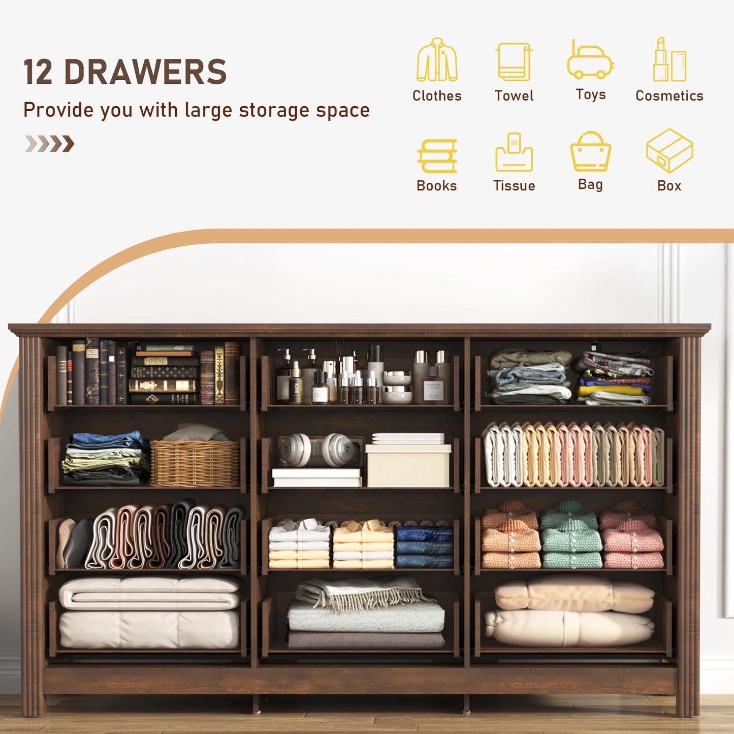 Bedroom Large Dresser with 12 Drawers