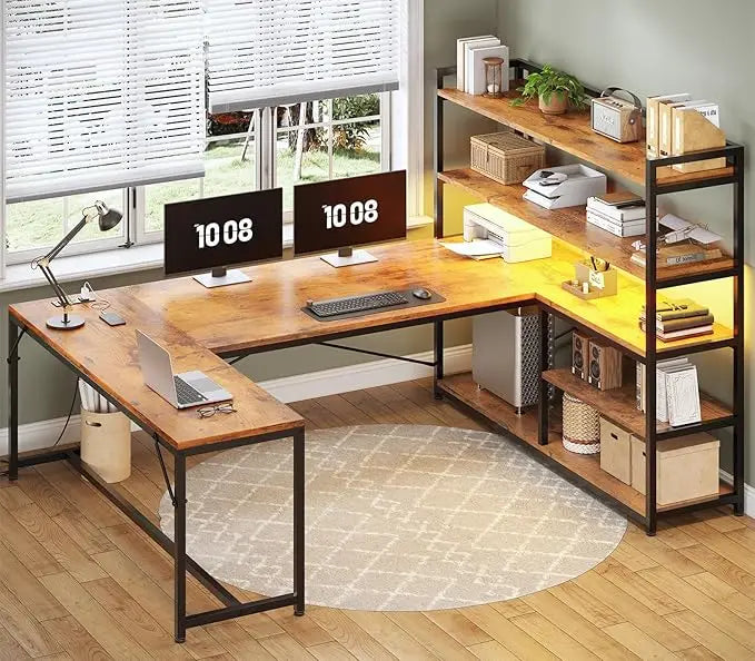 L Shaped Desk with Storage Shelves