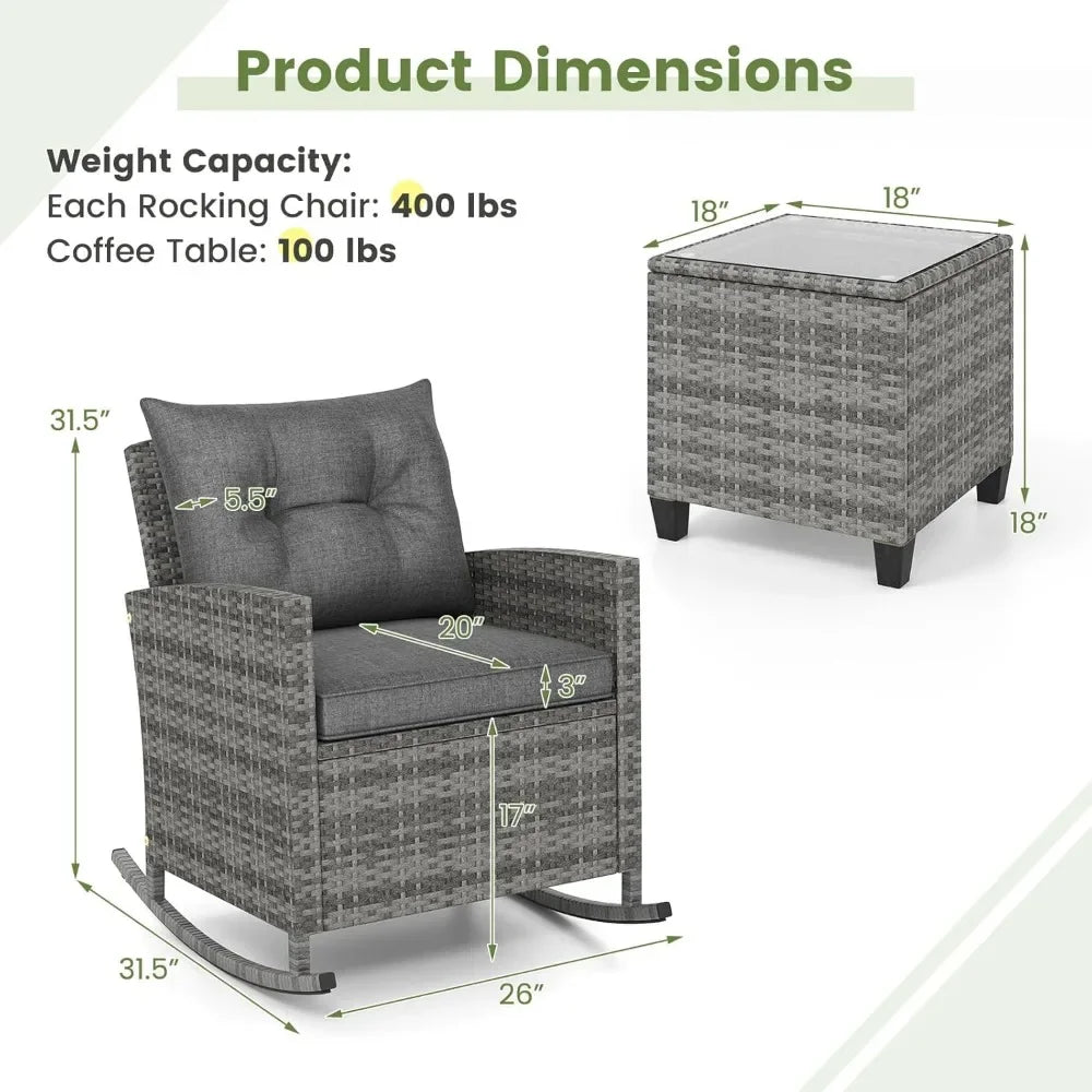 3 Piece Patio Furniture - Rocking Bistro Set