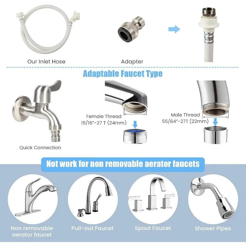 Capacity Compact Laundry Washer with Built-in Barrel Light Drain Pump and Long Hose