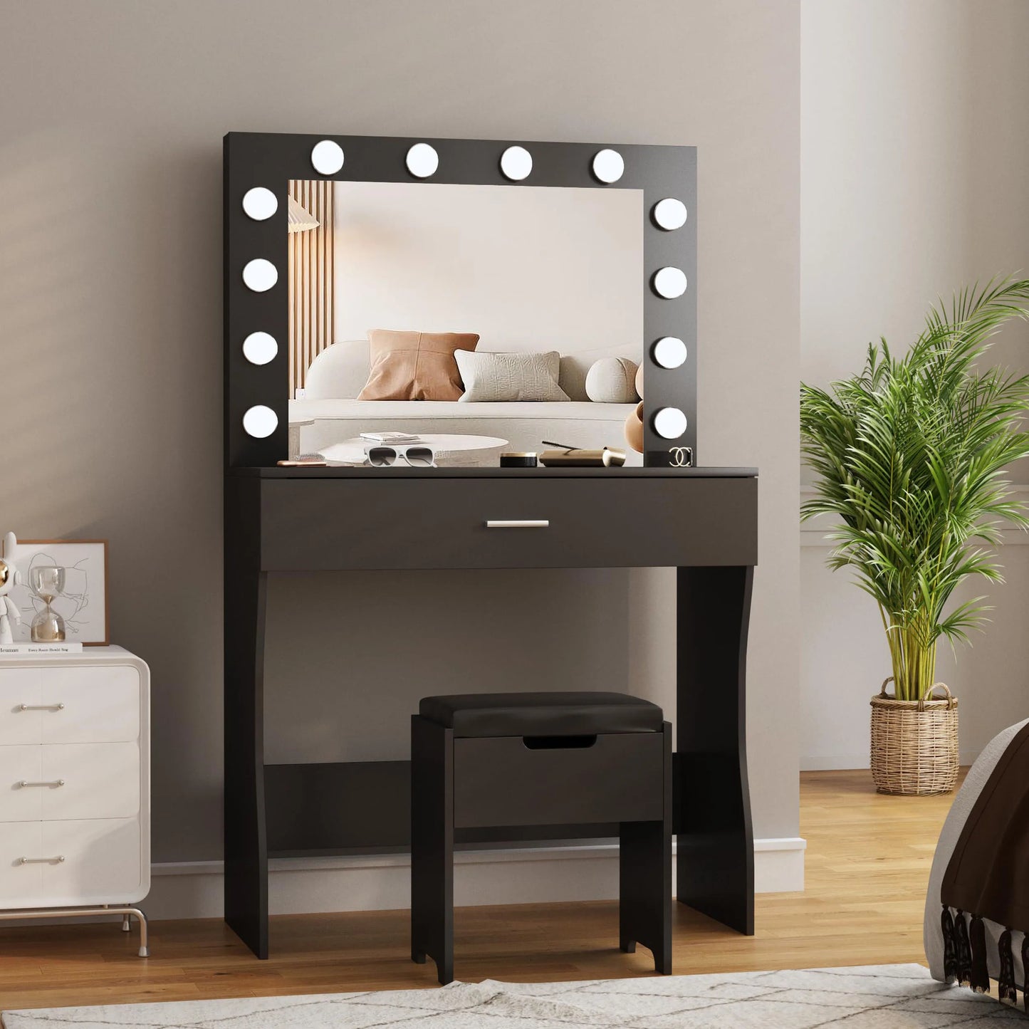 Teen Make-Up Vanity Desk with Lights Mirror Set