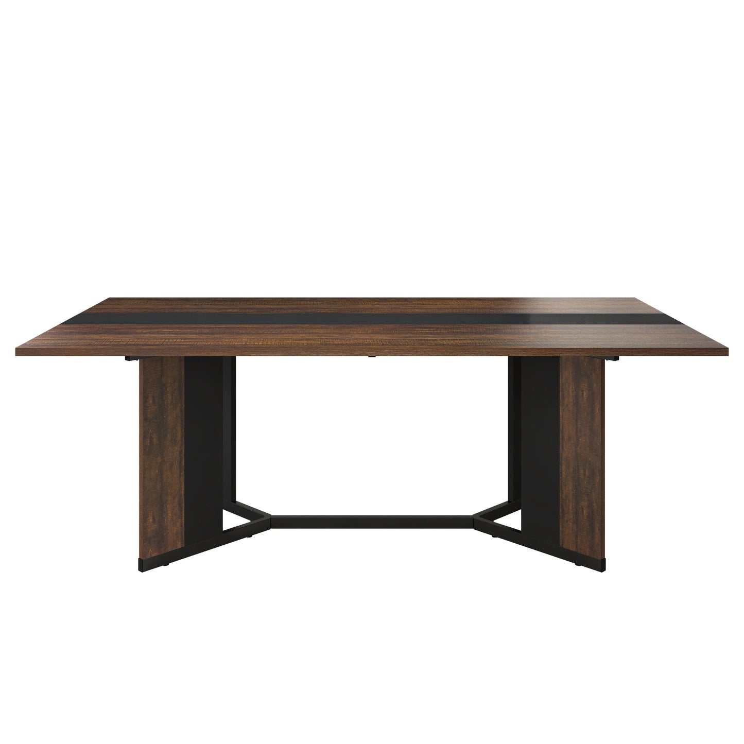 Large Rectangular White Dining Table with Marble Color, Wood Tabletop, Metal Leg