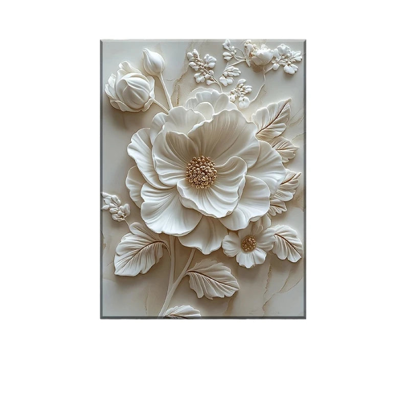 Wood Frame Canvas White Flower Pattern Mural