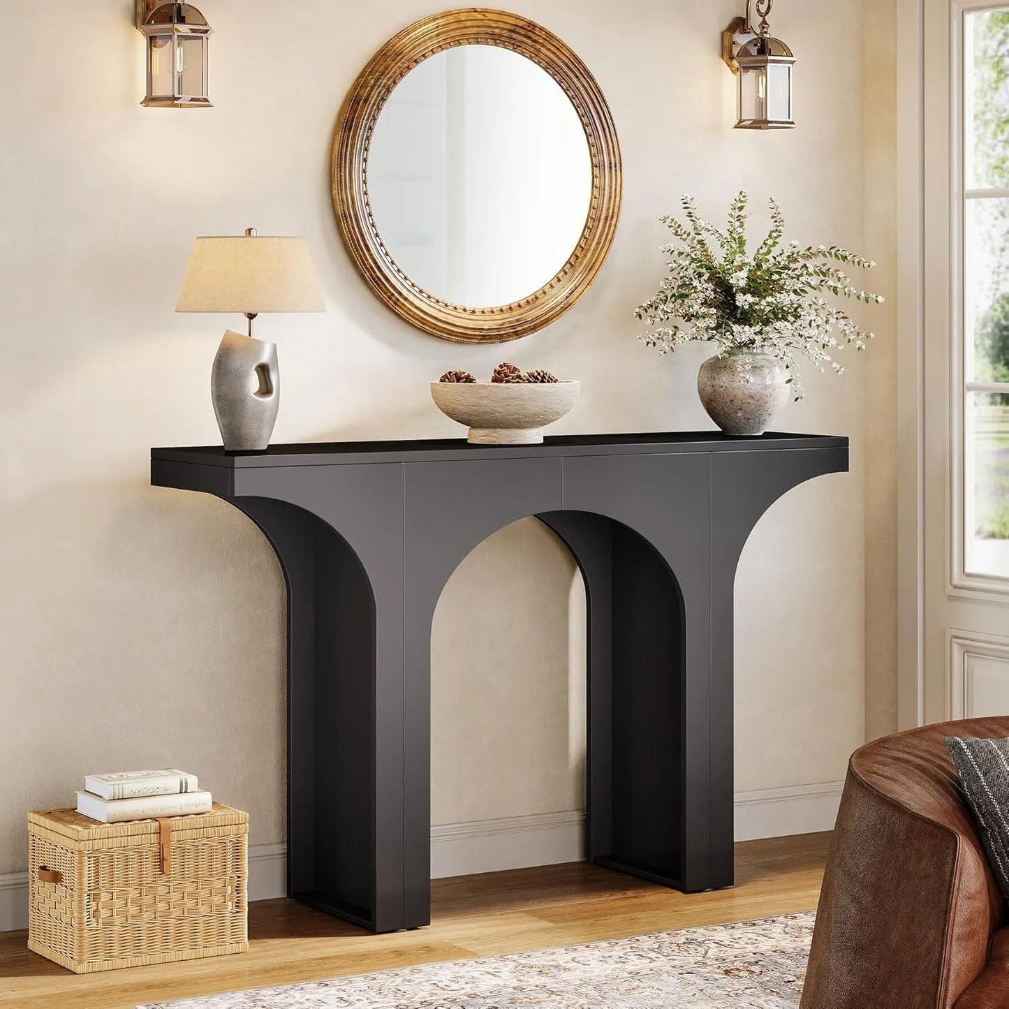 Narrow Sofa Table with Arched Design