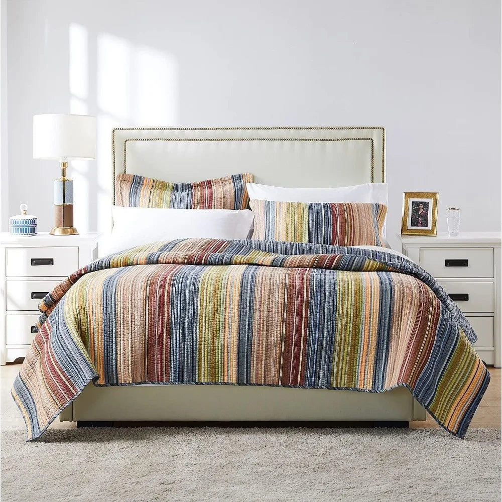 Greenland Home Katy - Reversible Stripe Quilt Set