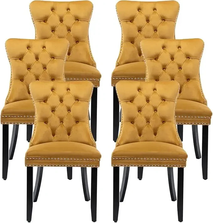 Leather Upholstered Dining Chair with Nailhead Trim and Solid Wood Legs