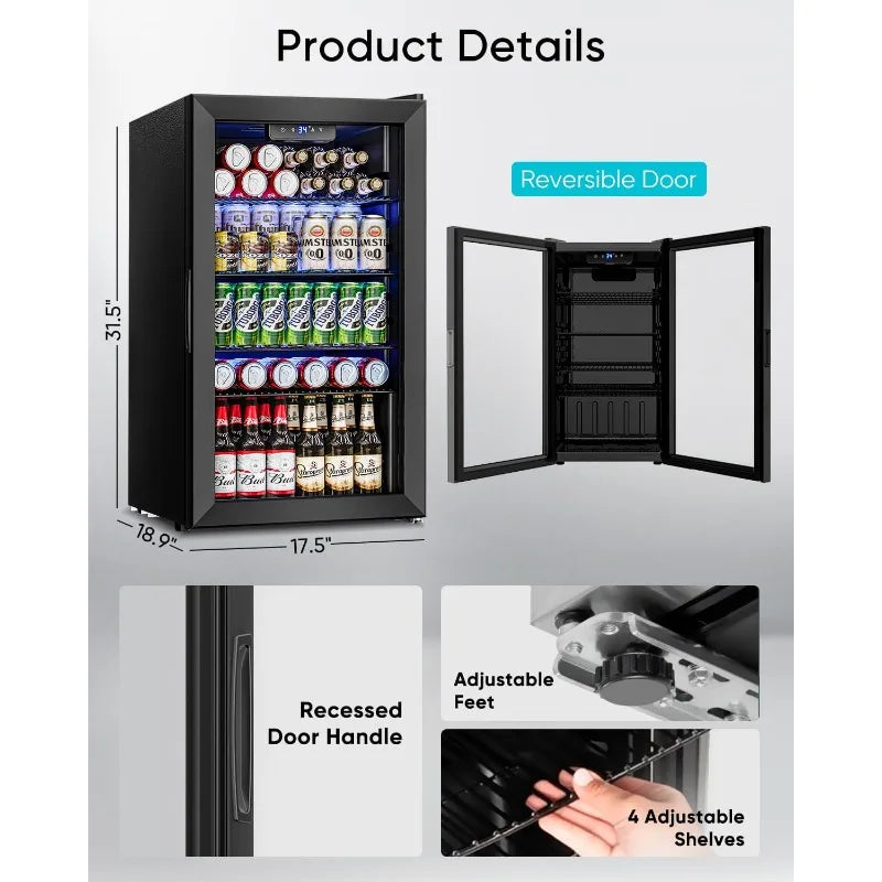 Mini Fridge with Glass Door Can Beverage Refrigerator