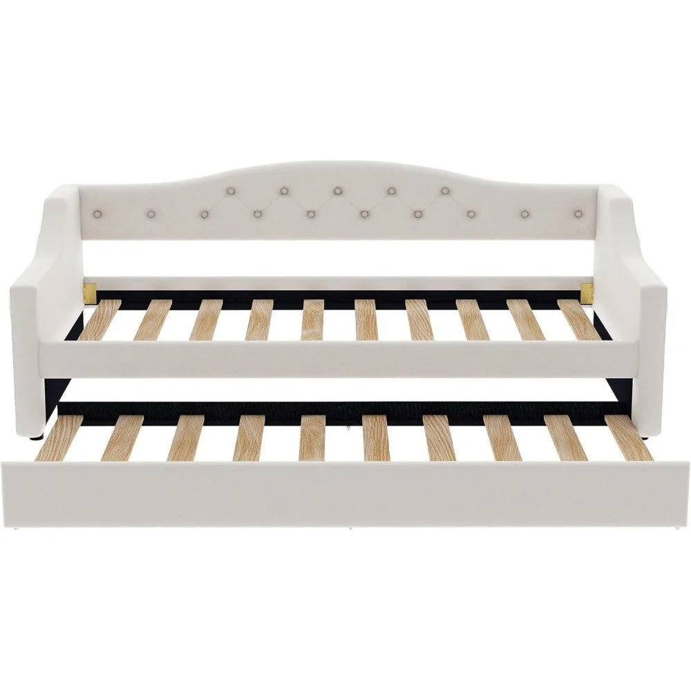 Modern Twin XL Size Daybed with LED Belt and Trundle