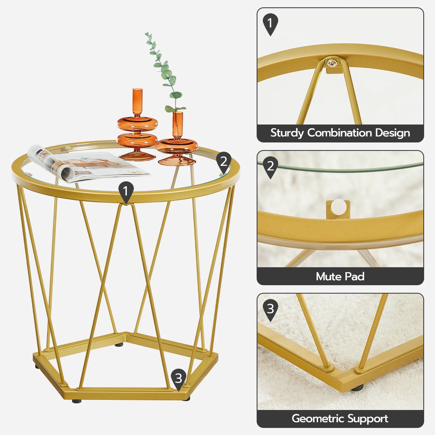 Round End Coffee Table with Metal Frame Glass