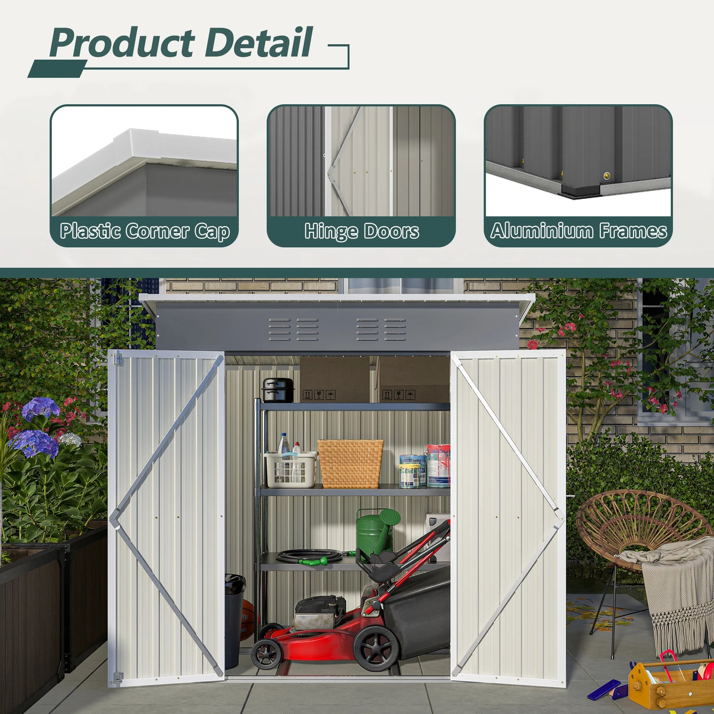 Outdoor Storage Shed with Large Metal Utility Tools