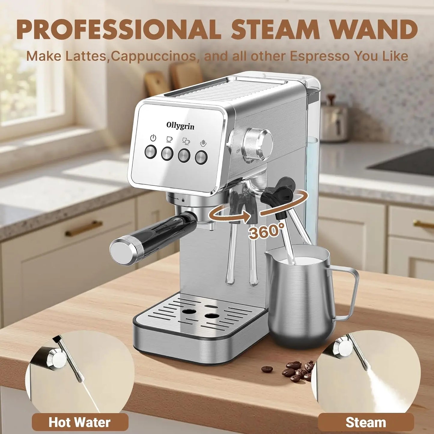 Espresso Machine with Steam Wand - Dual Shot Espresso Maker