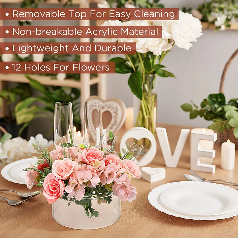 Flower Decor Circular Acrylic Vase with Holes