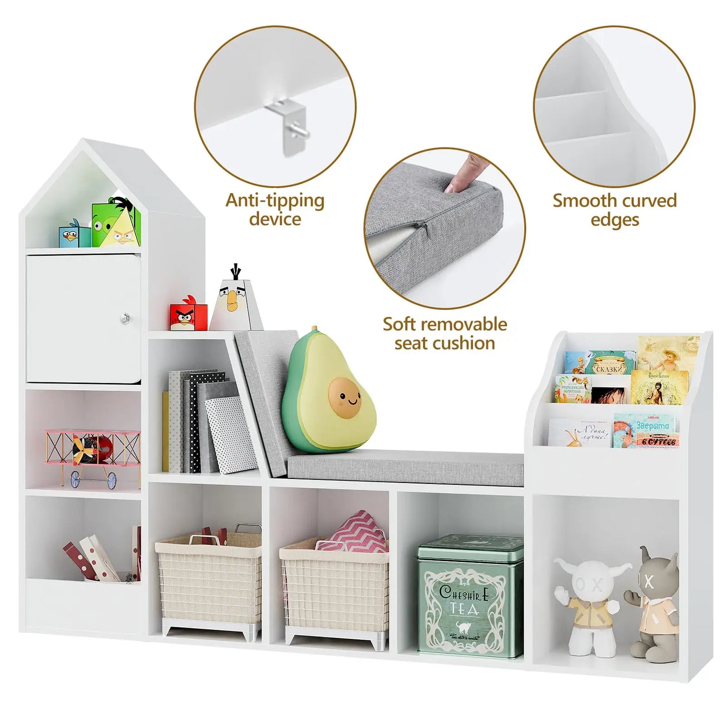 kids Bookcase with Seat Cushion