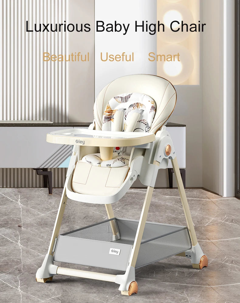 Adjustable Height Baby High Chair with Removable Seat and Tray