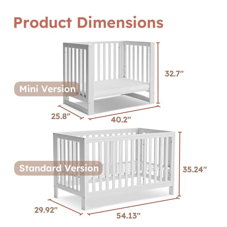 Baby Full Size Crib with Removable Wheels and 4 Adjustable Heights