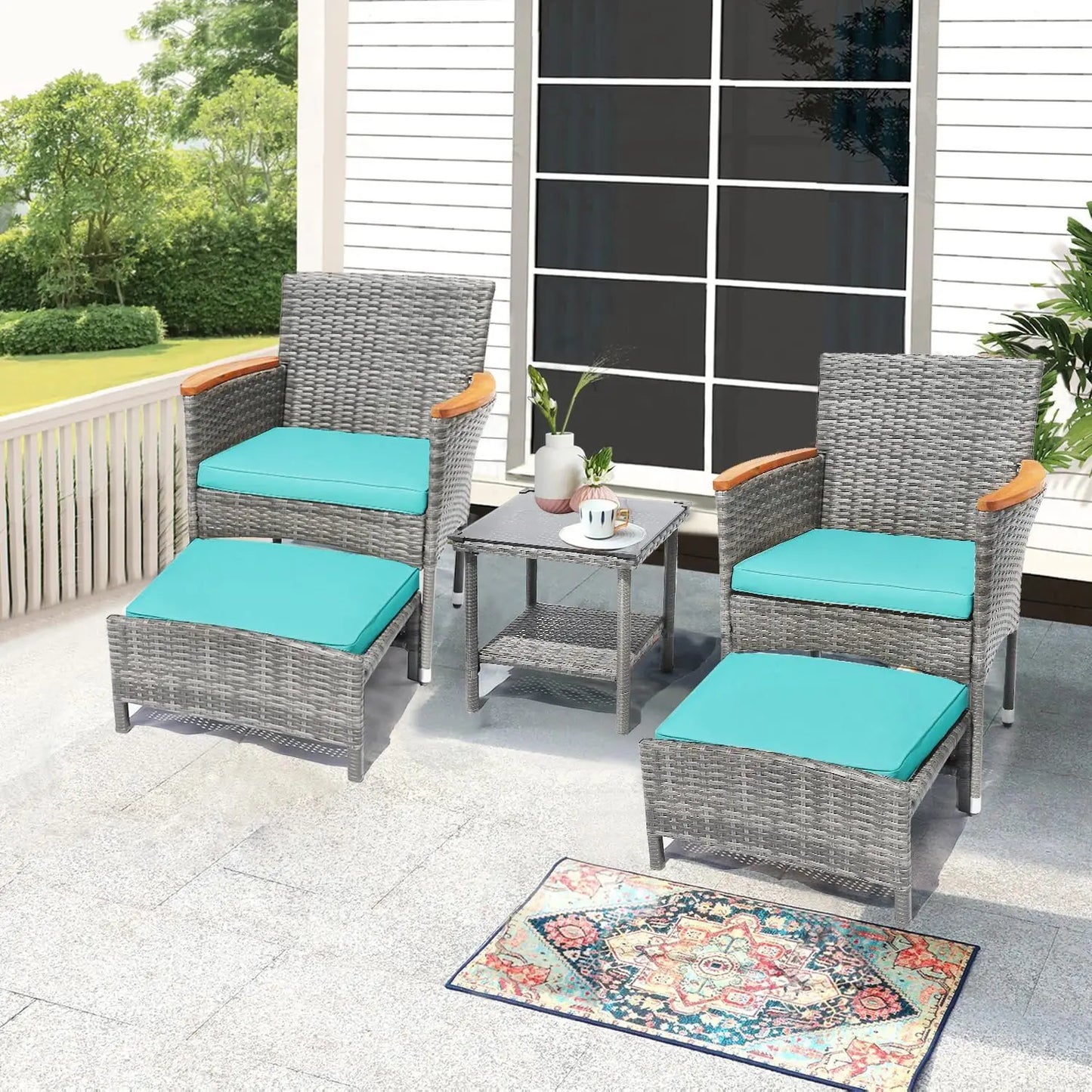Outdoor Patio Furniture Set with Table & Ottoman
