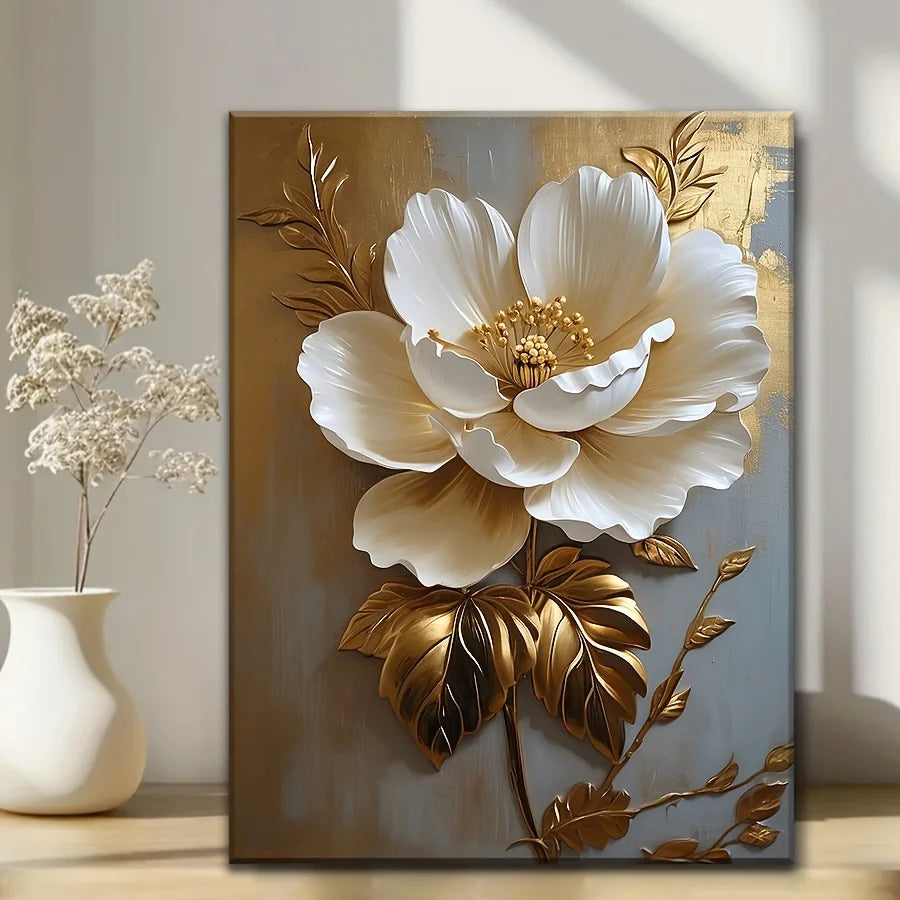 Elegant Vintage Gold and White Floral Canvas
