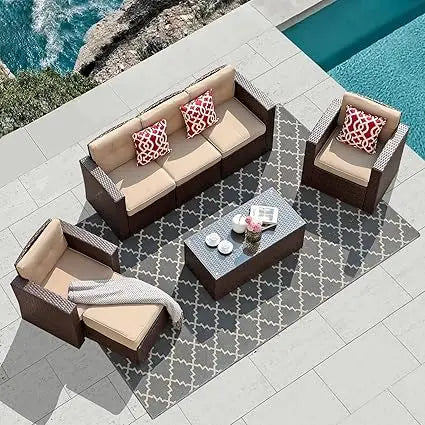 Rattan Patio Conversation Set with Coffee Table