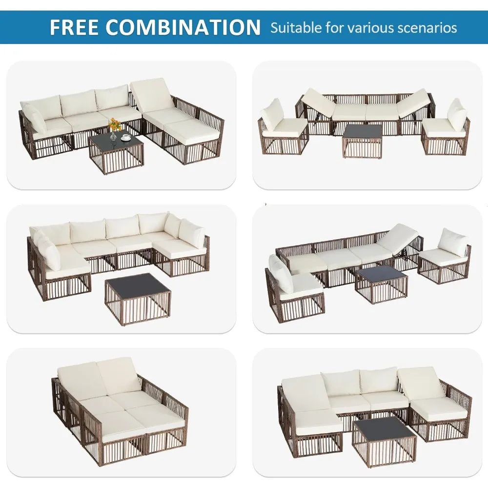 Outdoor Patio Furniture Set with Adjustable Backrest Sofa