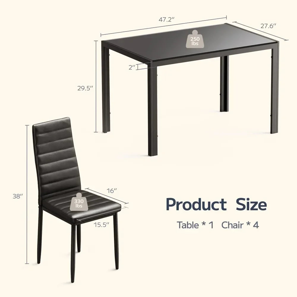 Glass Dining Table Sets with Leather Chairs