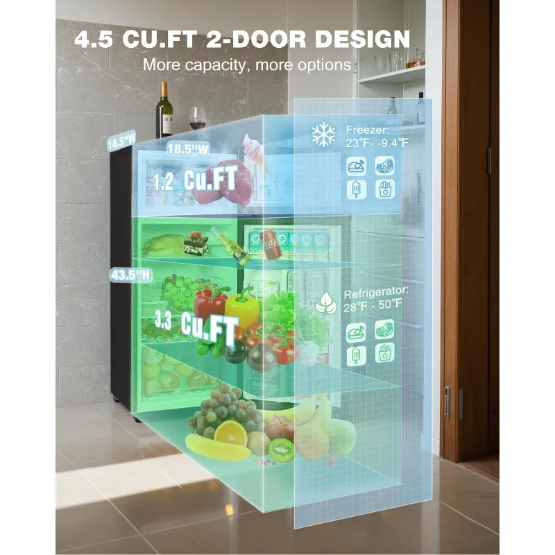 Small Fridge with Freezer with 7 Settings Temperature