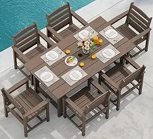 Outdoor Dining Table Set for 7-Piece with Umbrella Hole Cut-Out