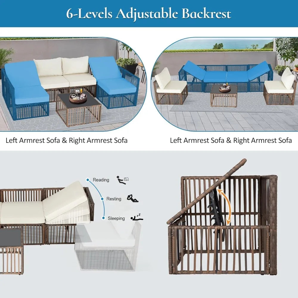 Outdoor Patio Furniture Set with Adjustable Backrest Sofa