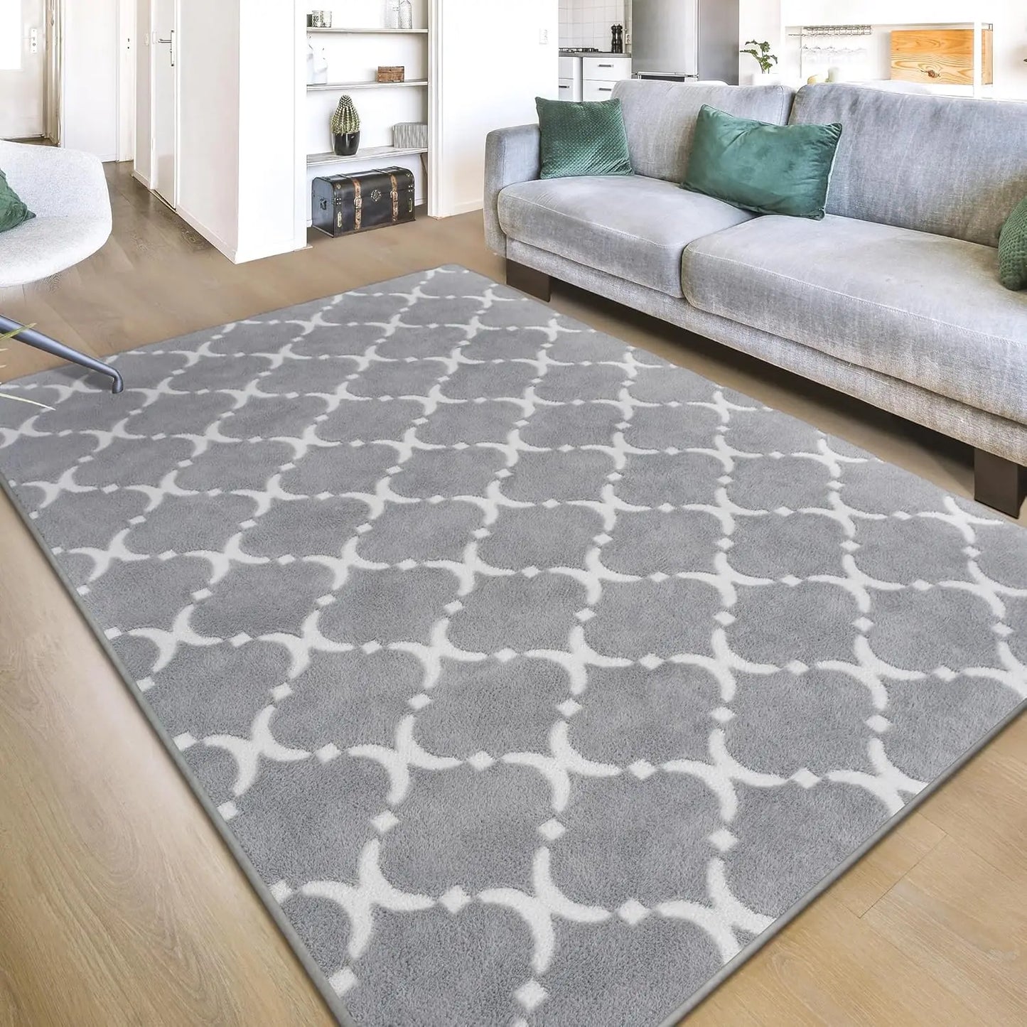 Large Plush Geometric Shag Rug Memory Foam