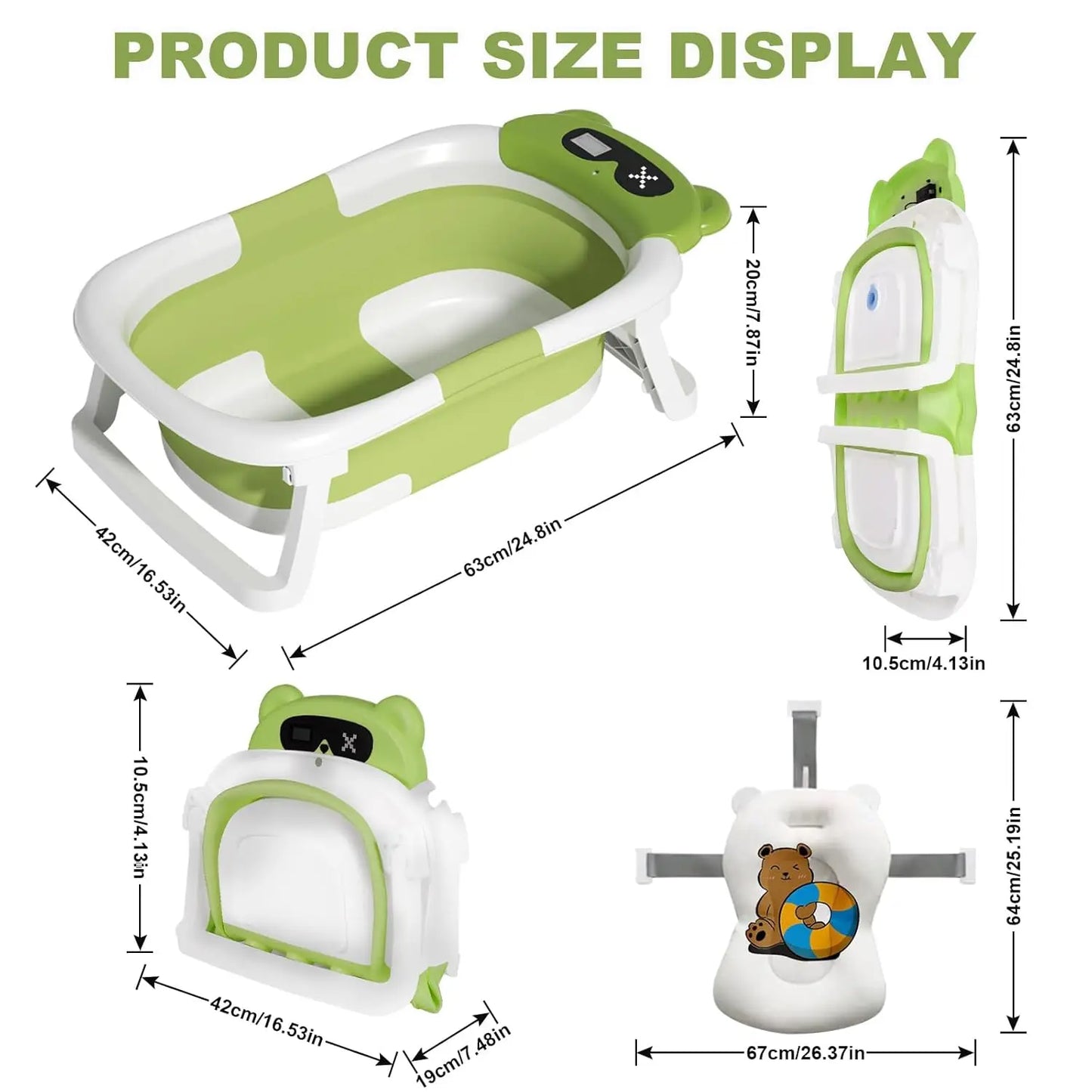 Baby Bathtub Foldable Baby Bathtub with Thermometer and Floating Cushion