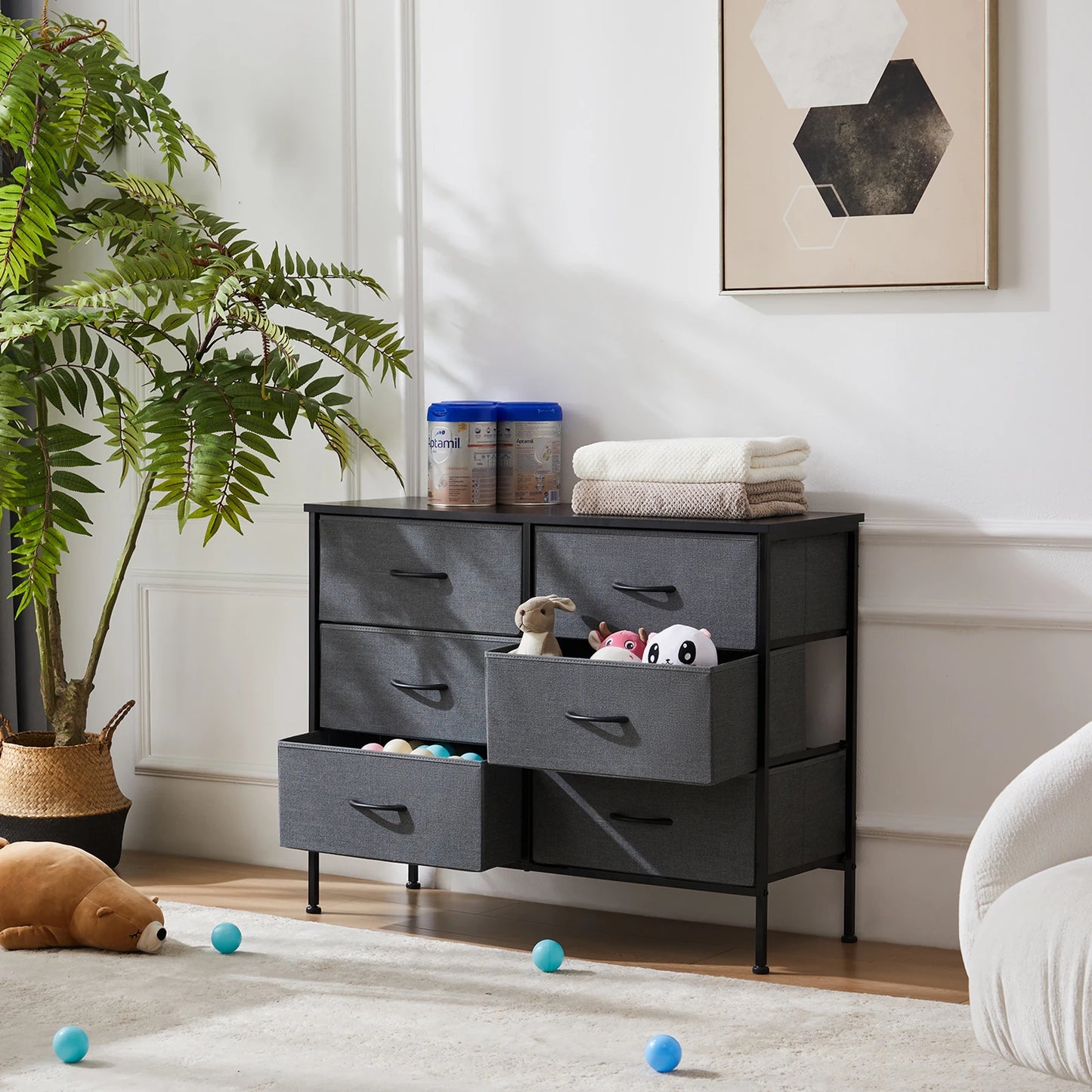 Bedroom Fabric Drawers Nightstand