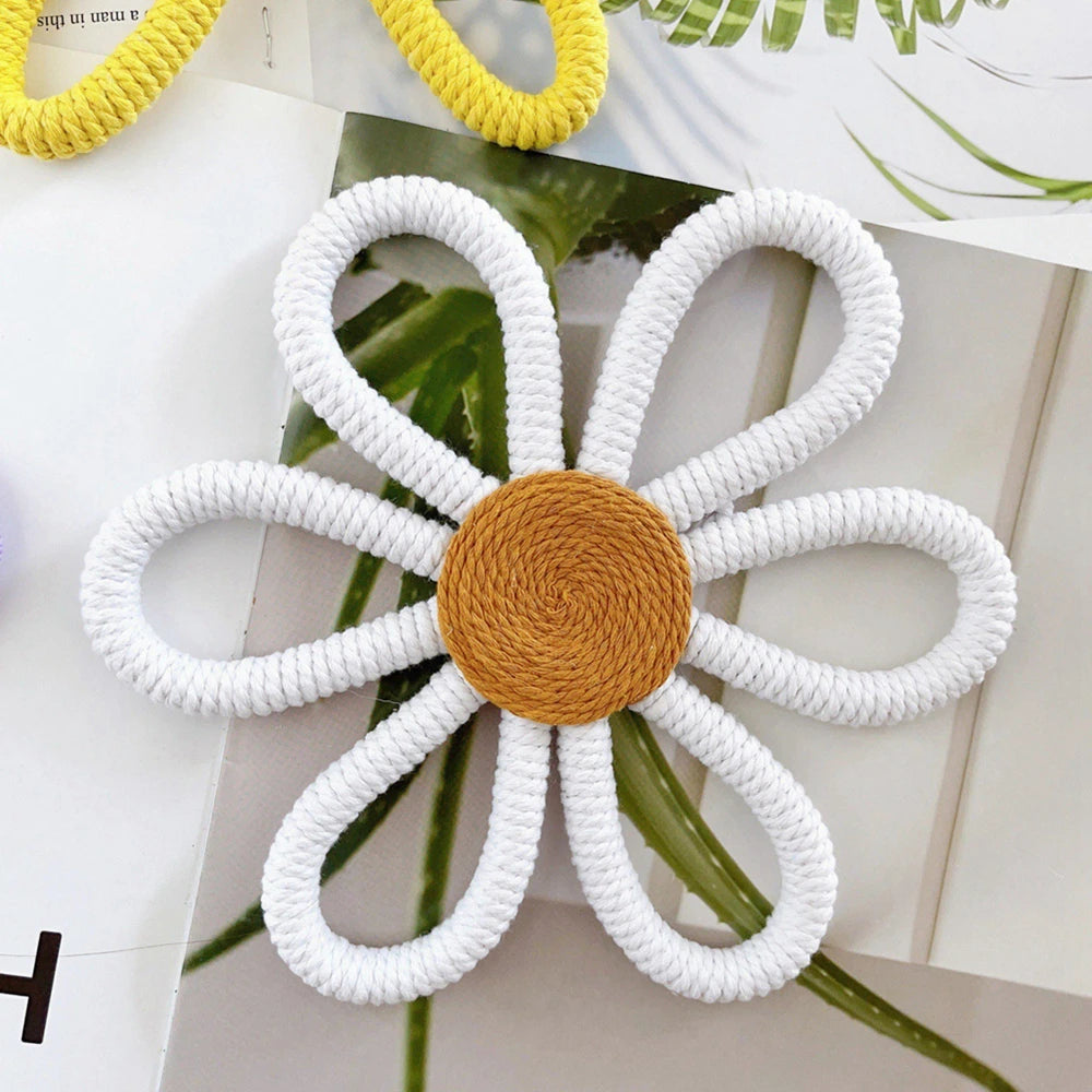 Girls Bedroom Decorations Pink Macrame Butterfly Sunflower Handmade Woven Sunflower