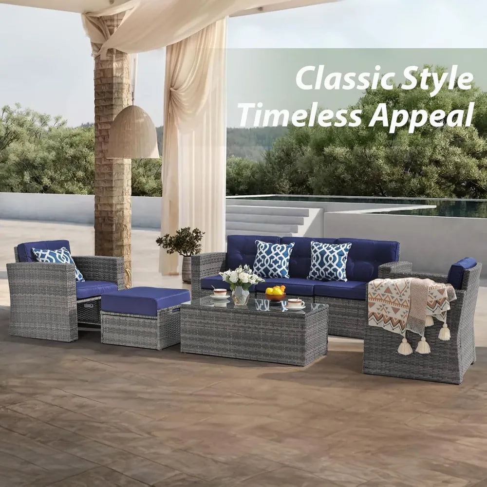 All-Weather PE Wicker Outdoor Sectional Sofa with Ottoman