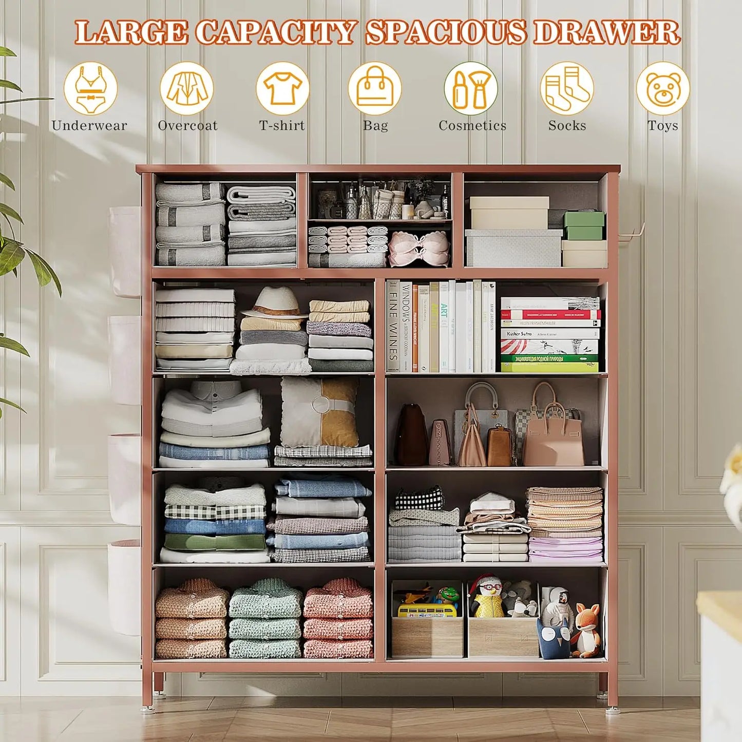 Tall Dresser with Side Pockets and Hooks