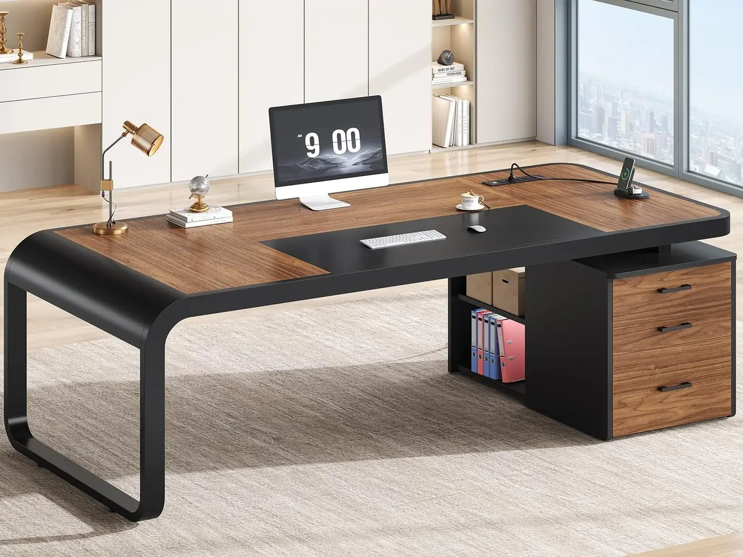 Executive Desk with Drawers and Lateral File Cabinet