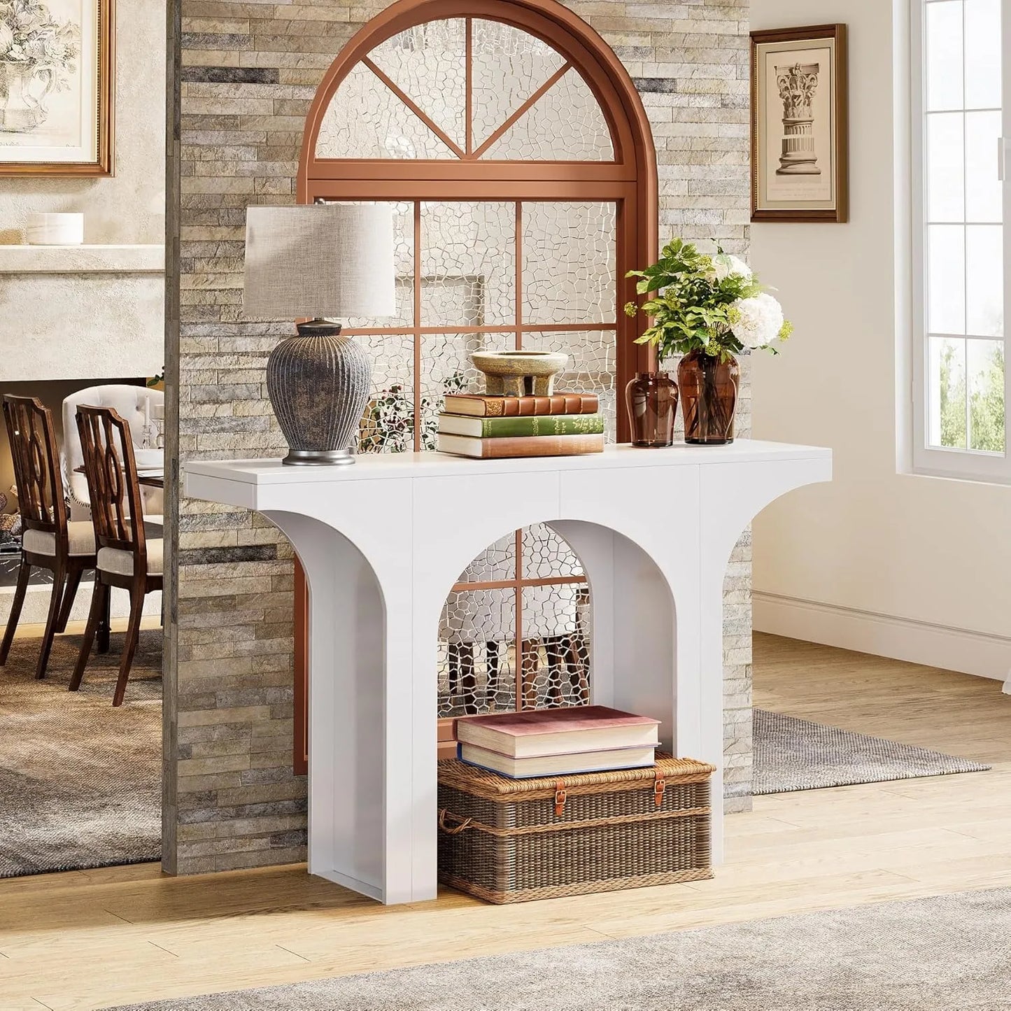 Narrow Sofa Table with Arched Design