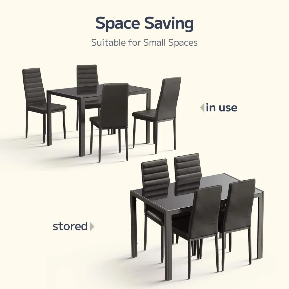 Glass Dining Table Sets with Leather Chairs