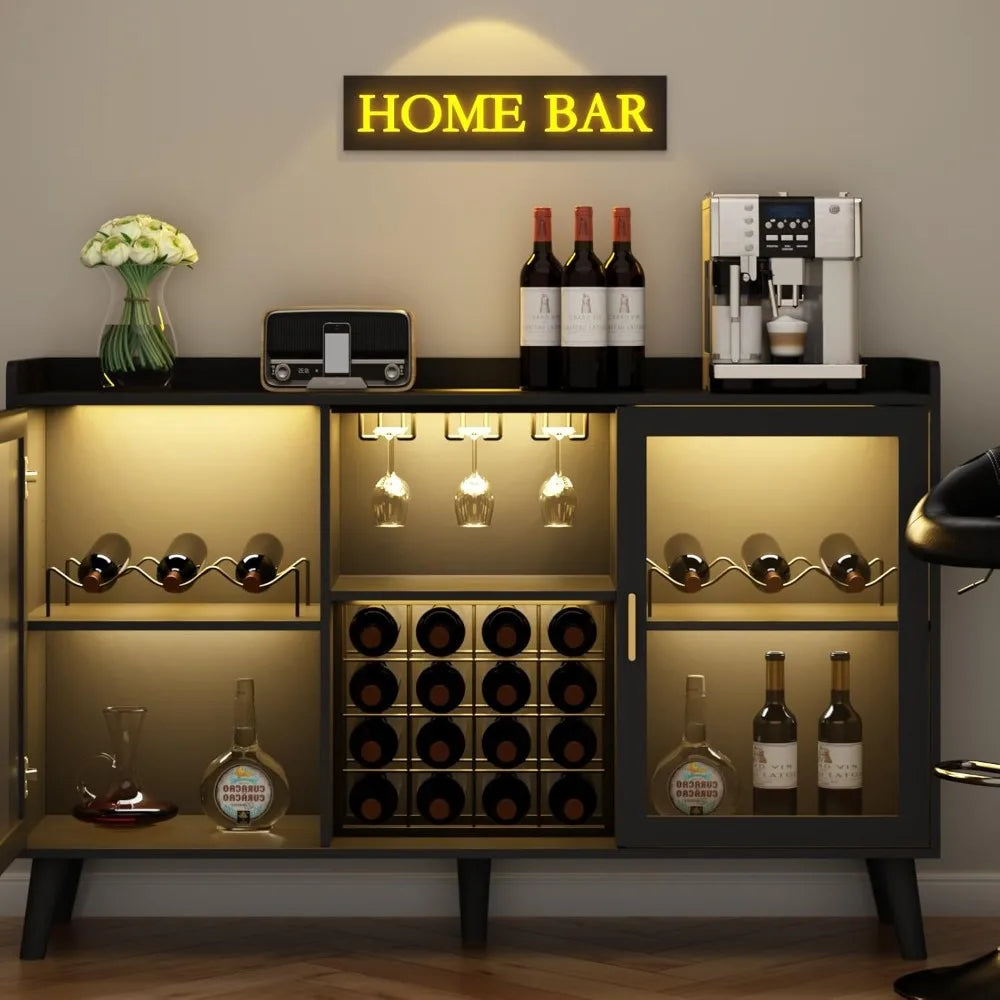 LED Light Wine Bar Cabinet with Rack And Glass Holder
