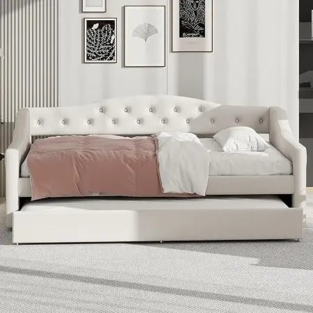 Modern Twin XL Size Daybed with LED Belt and Trundle