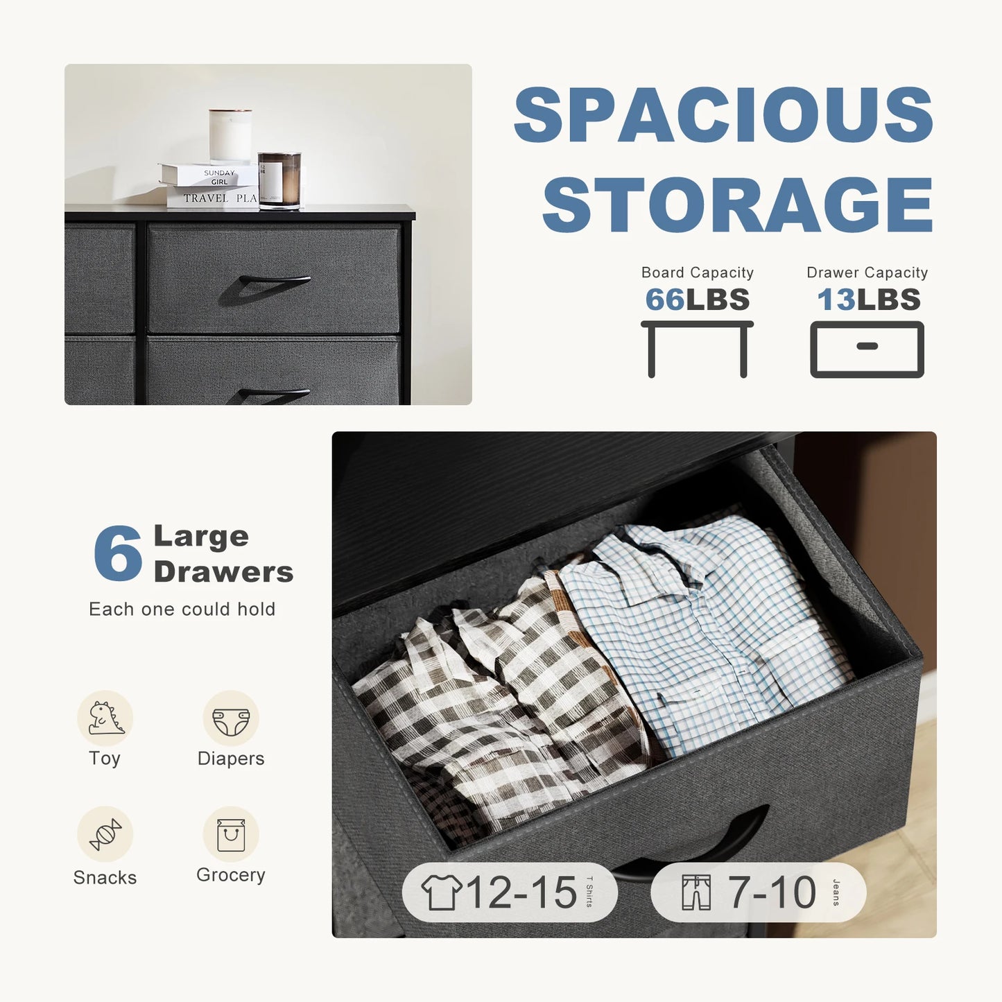 Bedroom Fabric Drawers Nightstand