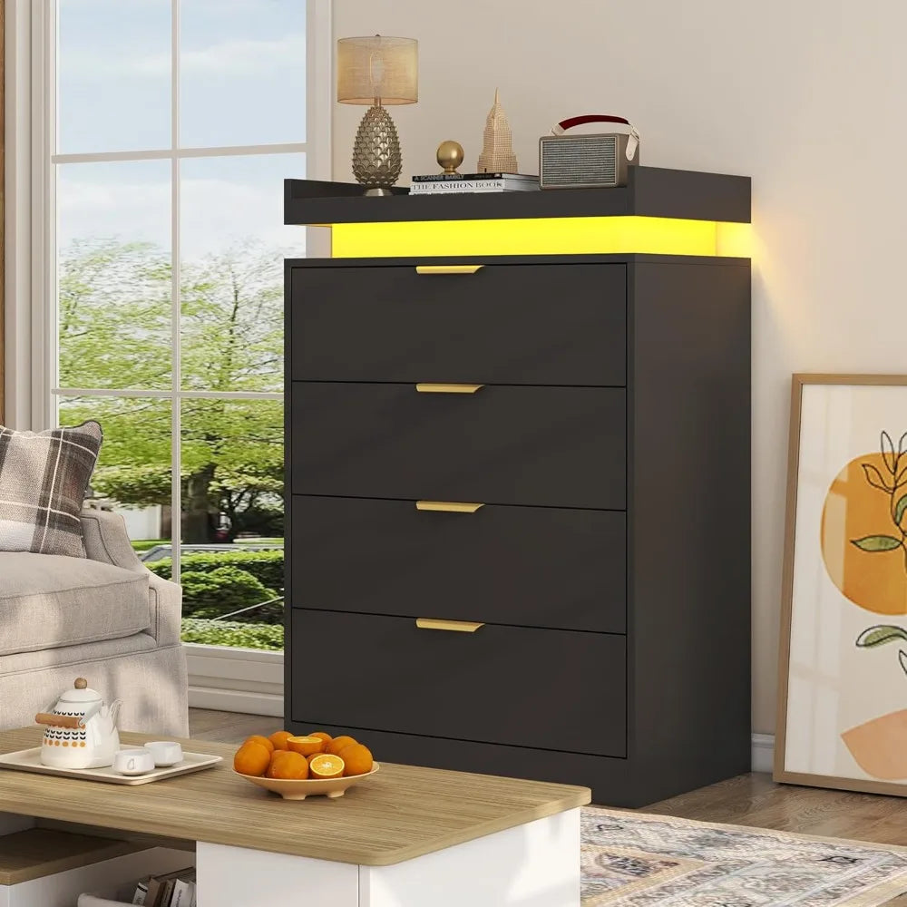 Tall LED Dresser with Power Outlet