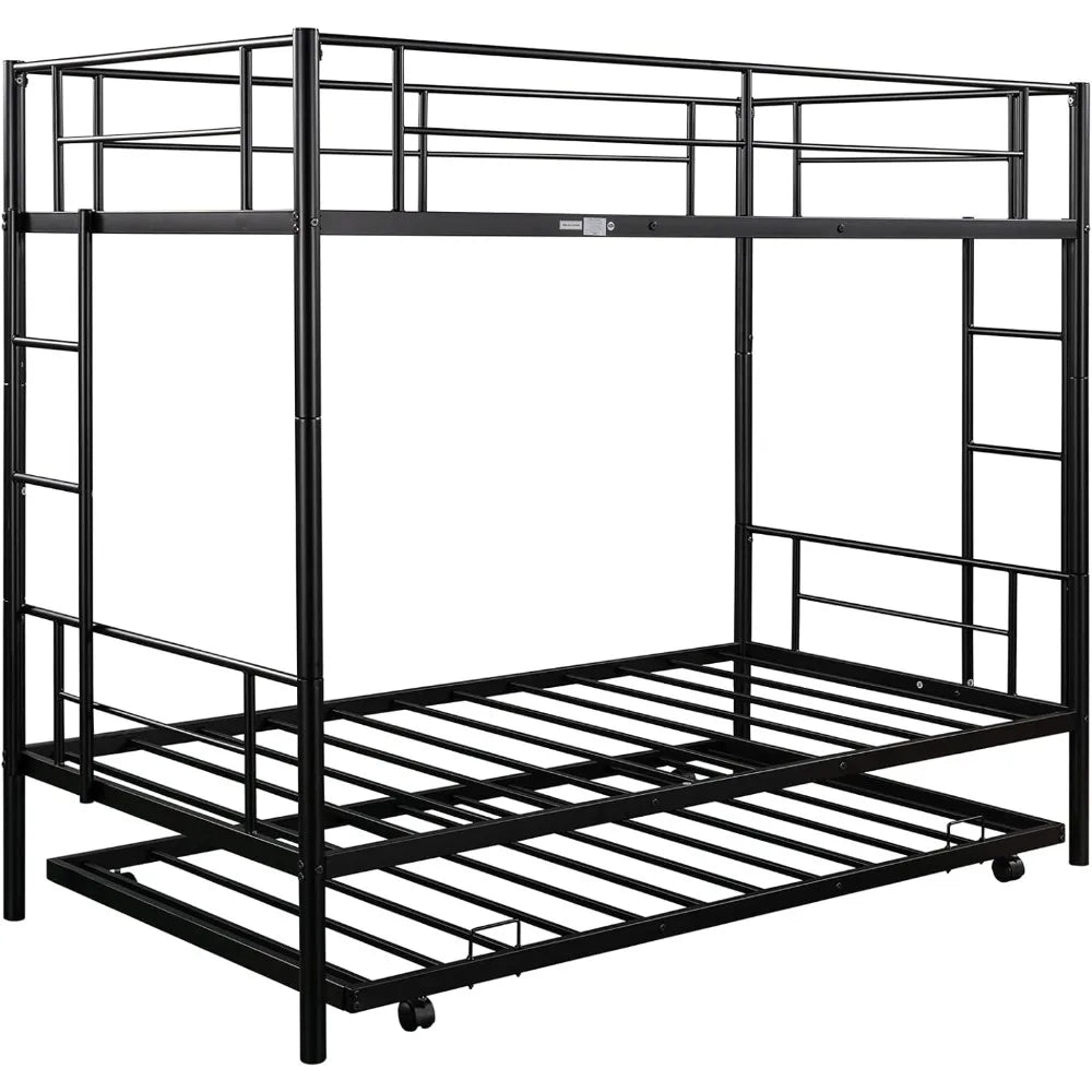 Metal Bunk Bed with Trundle Twin Over Twin