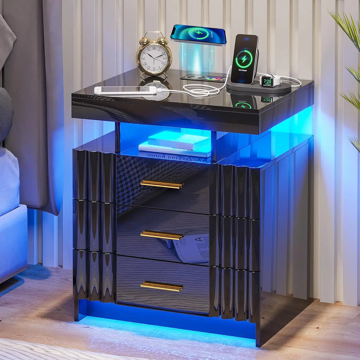 LED Nightstand Set With Charging Station