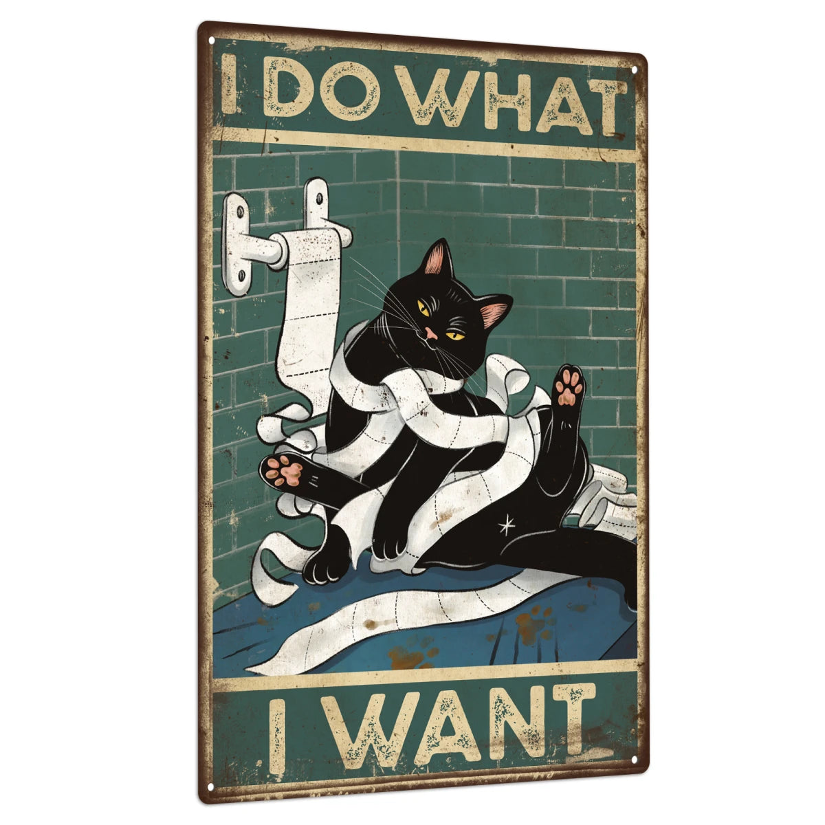 Toilet Restroom Bathroom Wall Art Decoration Black Cat Tin Sign Poster