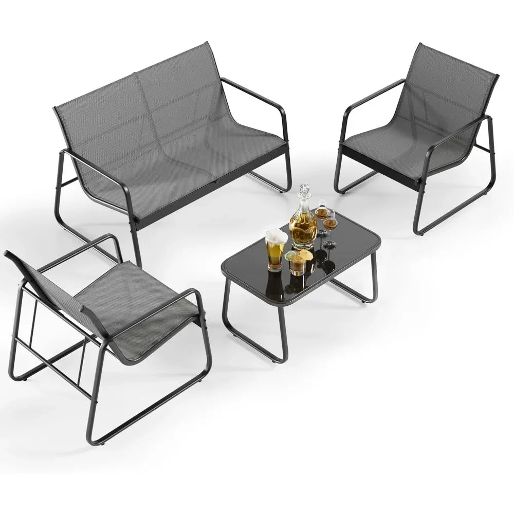 Patio Furniture Set with Glass Coffee Table