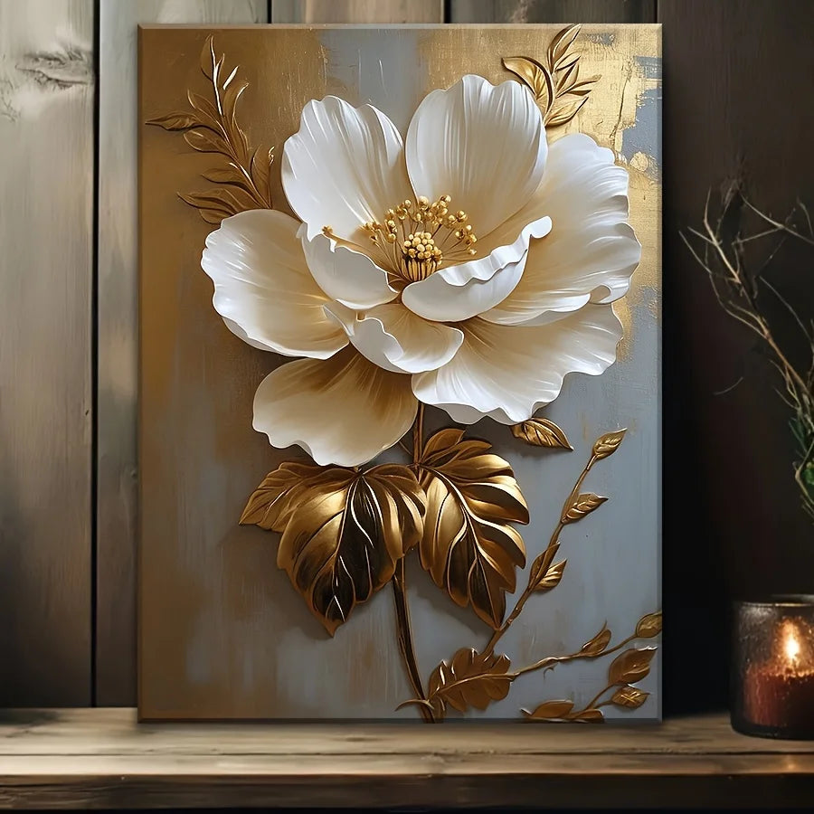 Elegant Vintage Gold and White Floral Canvas