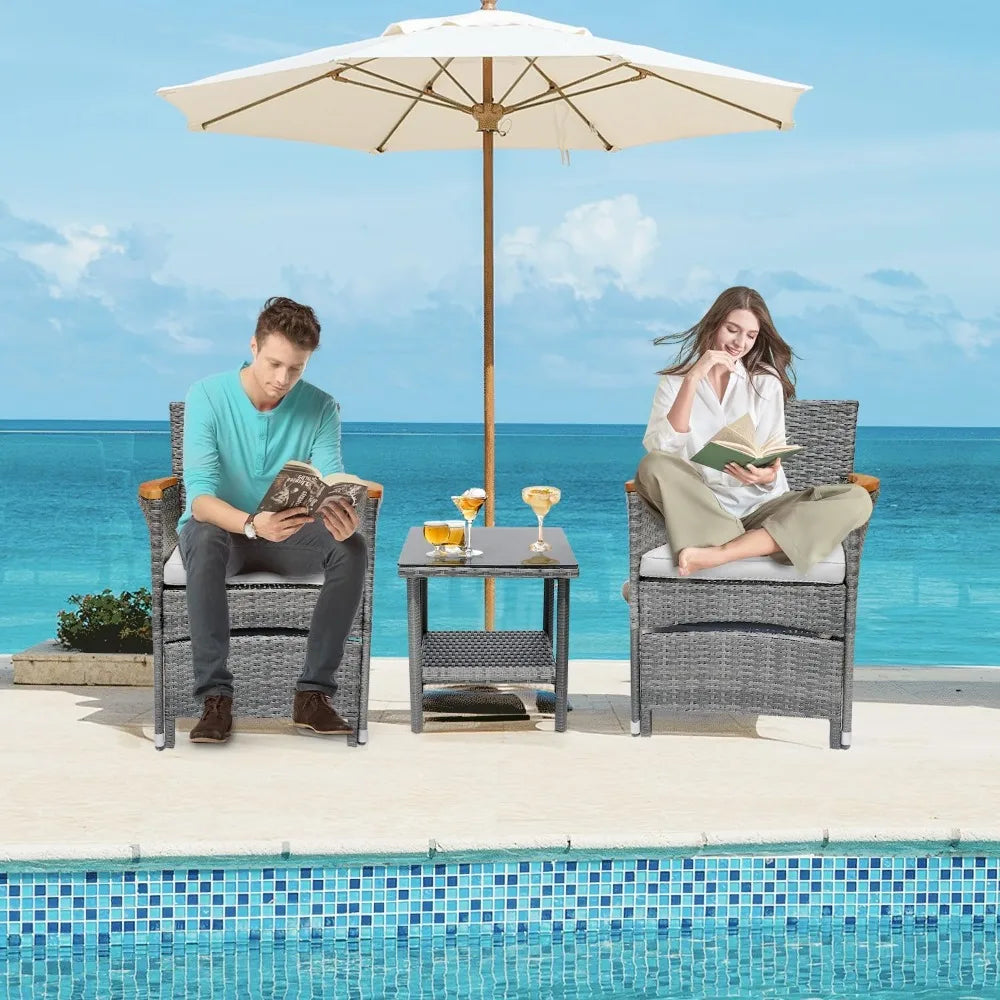 Outdoor Patio Furniture Set with Table & Ottoman
